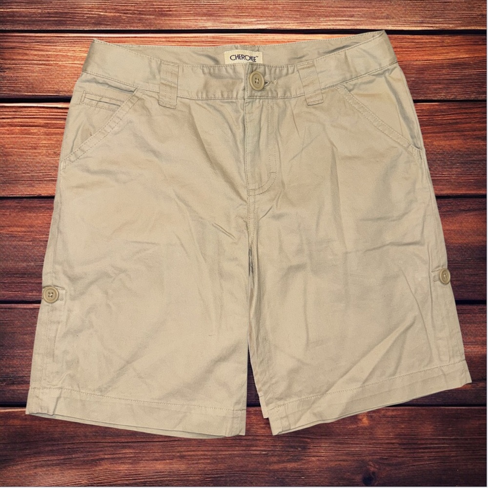 Cherokee Kids L (10/12) Khaki Uniform Shorts w/ Back Slit Pockets